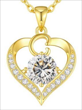 S925 Sterling Silver Heart Initial Moissanite Pendant Necklace 18K Gold Plated